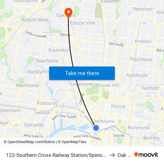 122-Southern Cross Railway Station/Spencer St (Melbourne City) to Oak Park map