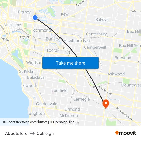 Abbotsford to Oakleigh map