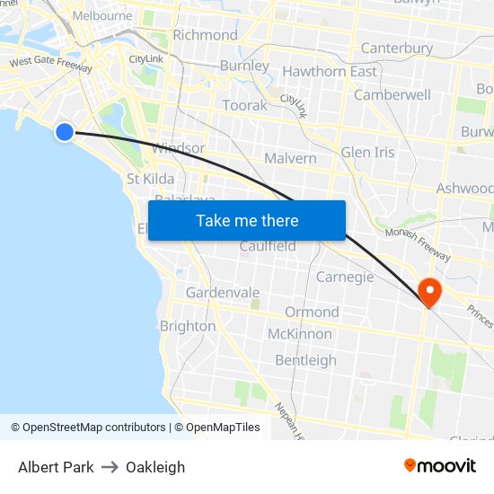 Albert Park to Oakleigh map