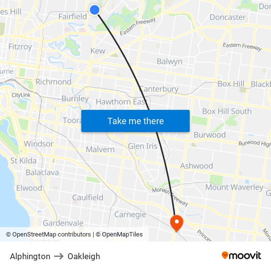 Alphington to Oakleigh map