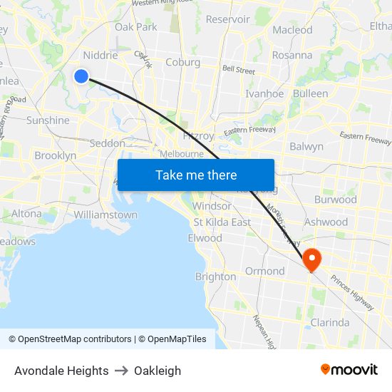 Avondale Heights to Oakleigh map