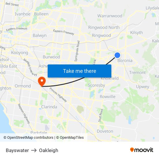 Bayswater to Oakleigh map