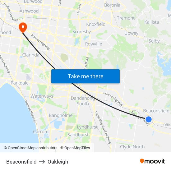 Beaconsfield to Oakleigh map