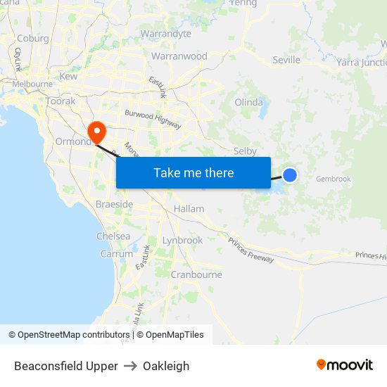 Beaconsfield Upper to Oakleigh map