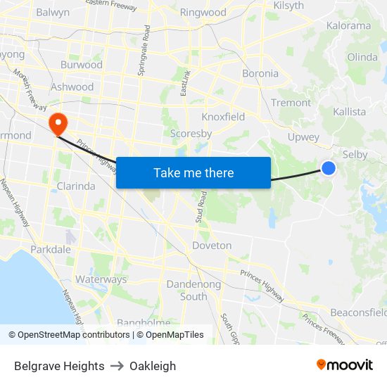 Belgrave Heights to Oakleigh map