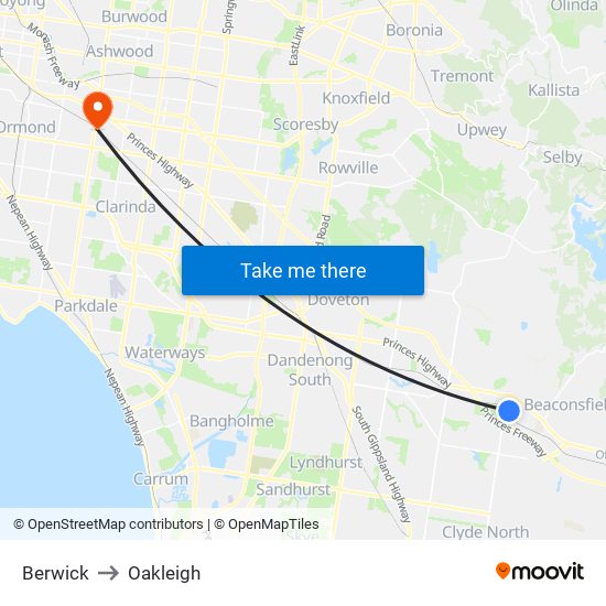 Berwick to Oakleigh map