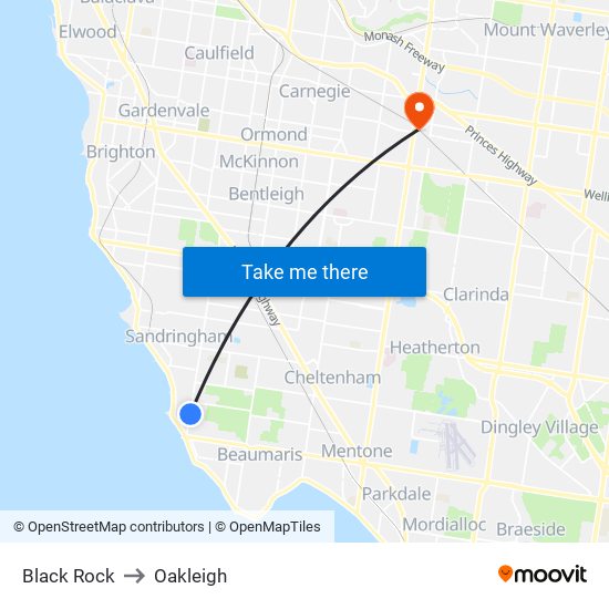 Black Rock to Oakleigh map