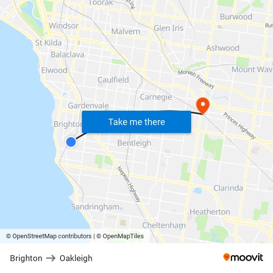 Brighton to Oakleigh map