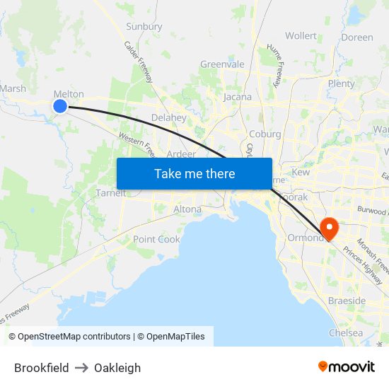 Brookfield to Oakleigh map