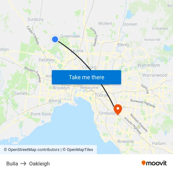 Bulla to Oakleigh map
