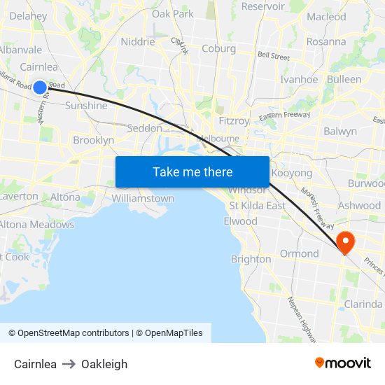 Cairnlea to Oakleigh map