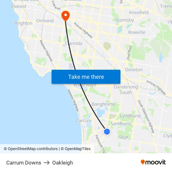 Carrum Downs to Oakleigh map