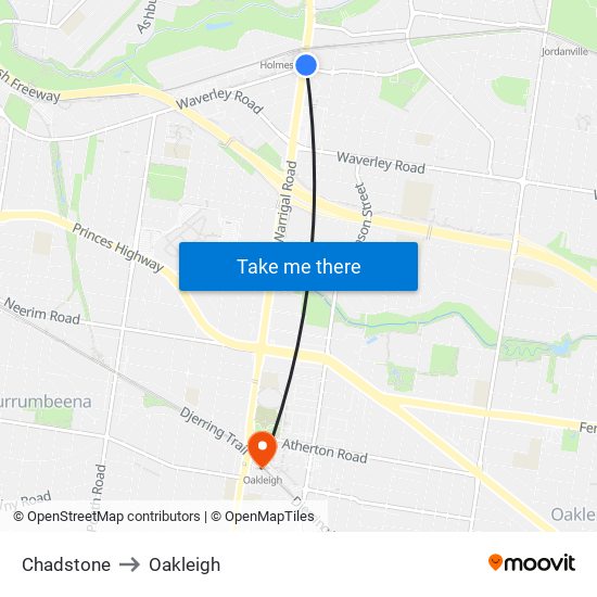 Chadstone to Oakleigh map
