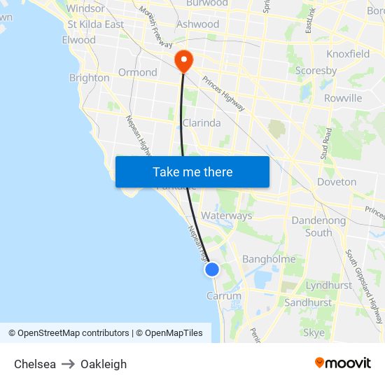 Chelsea to Oakleigh map