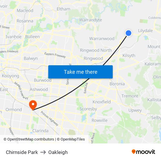 Chirnside Park to Oakleigh map