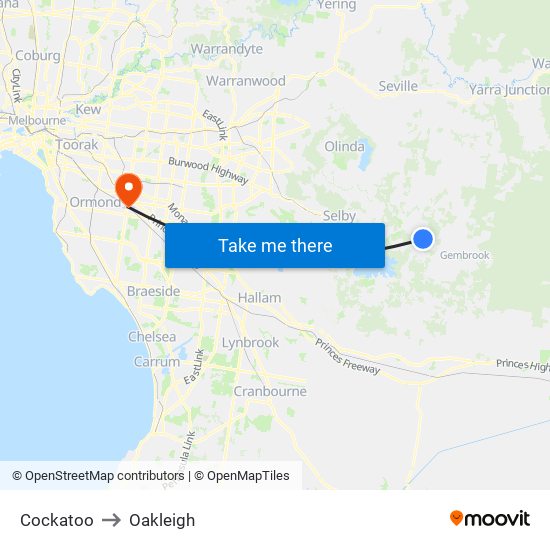 Cockatoo to Oakleigh map