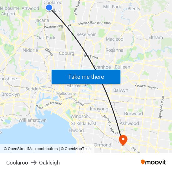 Coolaroo to Oakleigh map