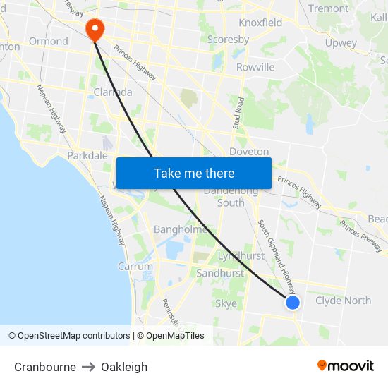 Cranbourne to Oakleigh map