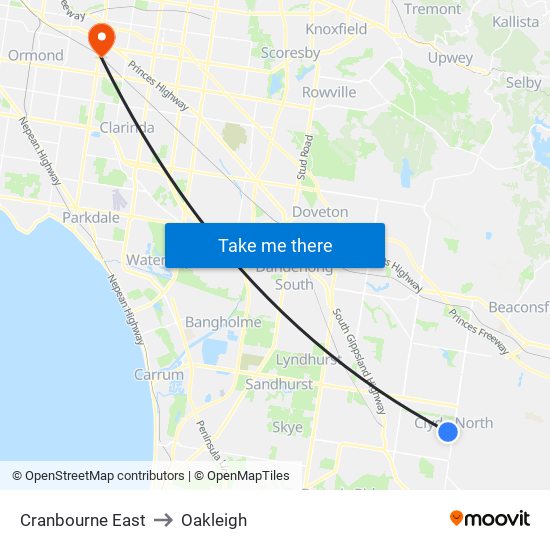 Cranbourne East to Oakleigh map