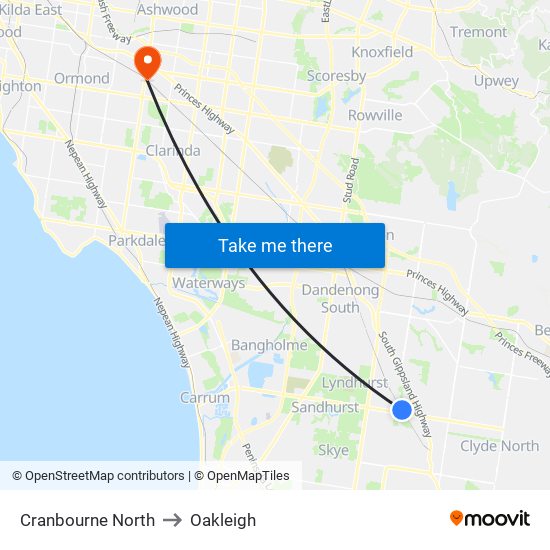 Cranbourne North to Oakleigh map