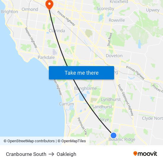 Cranbourne South to Oakleigh map