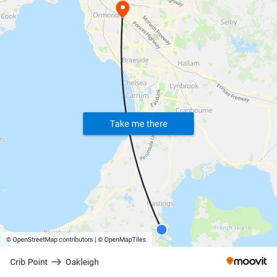 Crib Point to Oakleigh map