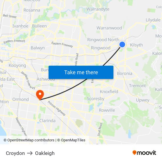 Croydon to Oakleigh map