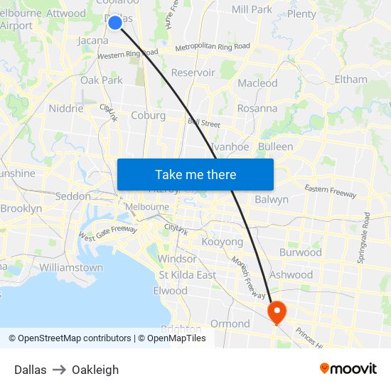 Dallas to Oakleigh map