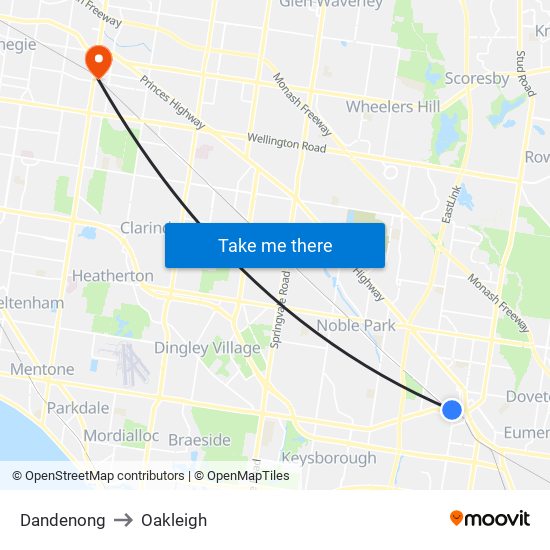 Dandenong to Oakleigh map