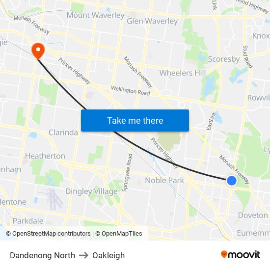 Dandenong North to Oakleigh map