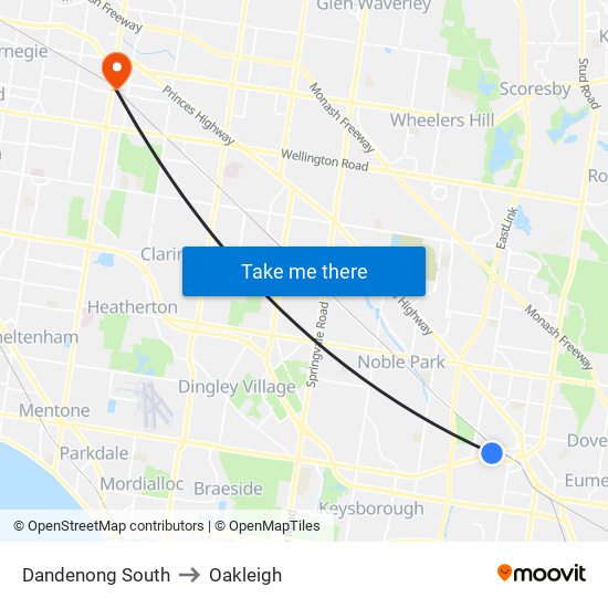 Dandenong South to Oakleigh map