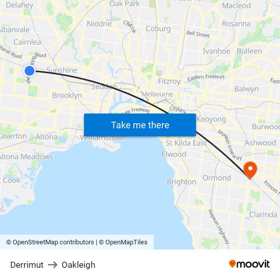 Derrimut to Oakleigh map