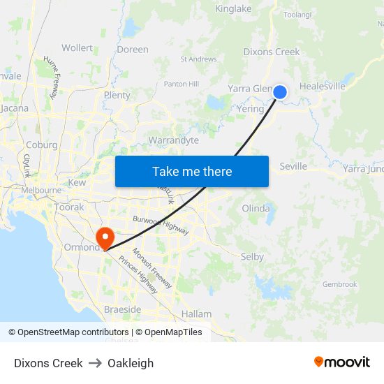 Dixons Creek to Oakleigh map