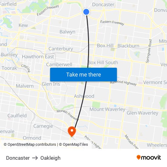 Doncaster to Oakleigh map