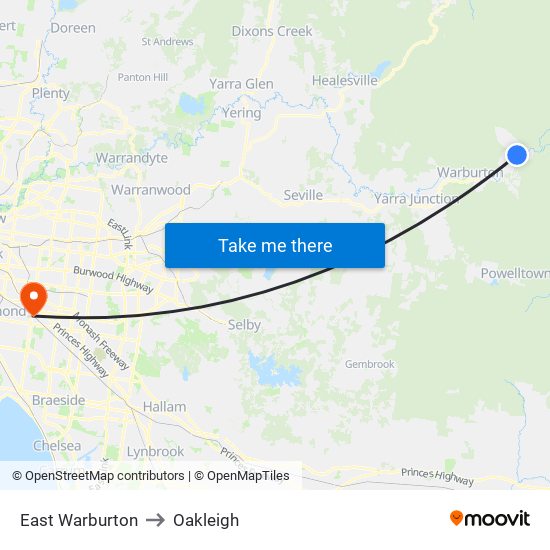 East Warburton to Oakleigh map