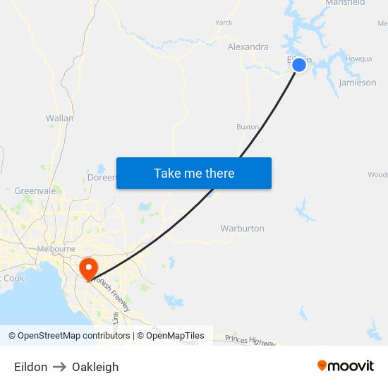 Eildon to Oakleigh map