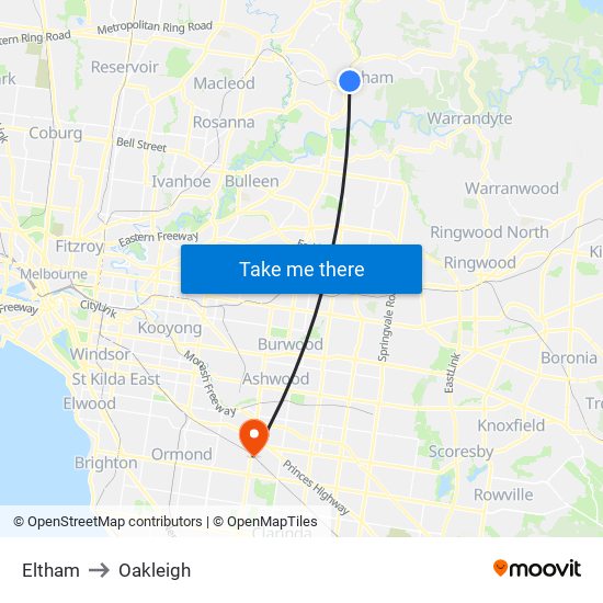 Eltham to Oakleigh map