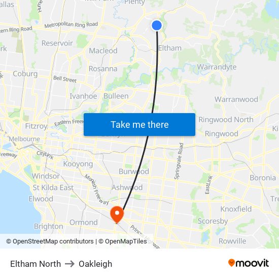 Eltham North to Oakleigh map