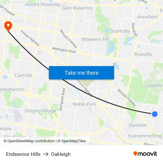 Endeavour Hills to Oakleigh map