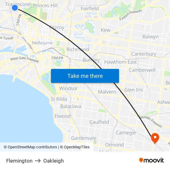 Flemington to Oakleigh map