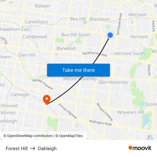 Forest Hill to Oakleigh map