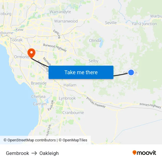 Gembrook to Oakleigh map