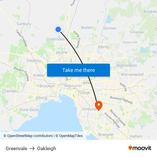 Greenvale to Oakleigh map