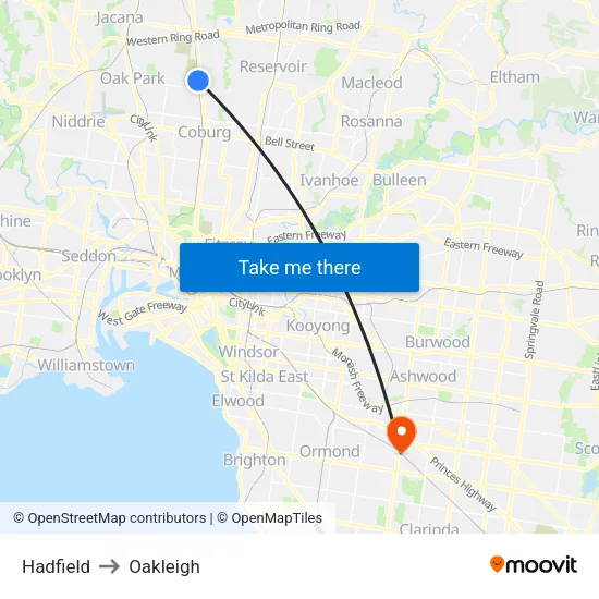 Hadfield to Oakleigh map