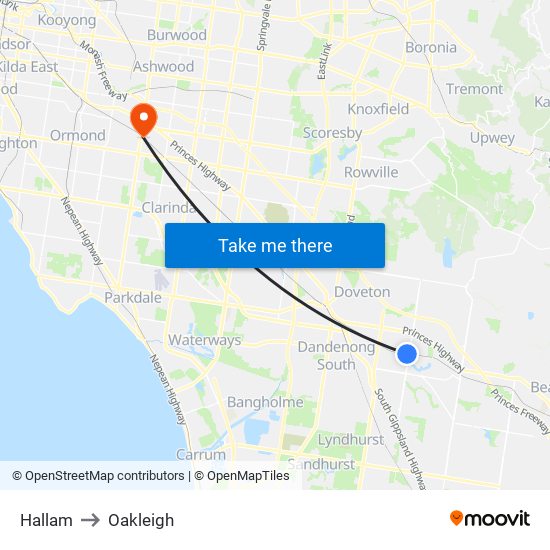 Hallam to Oakleigh map