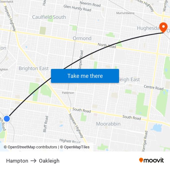 Hampton to Oakleigh map