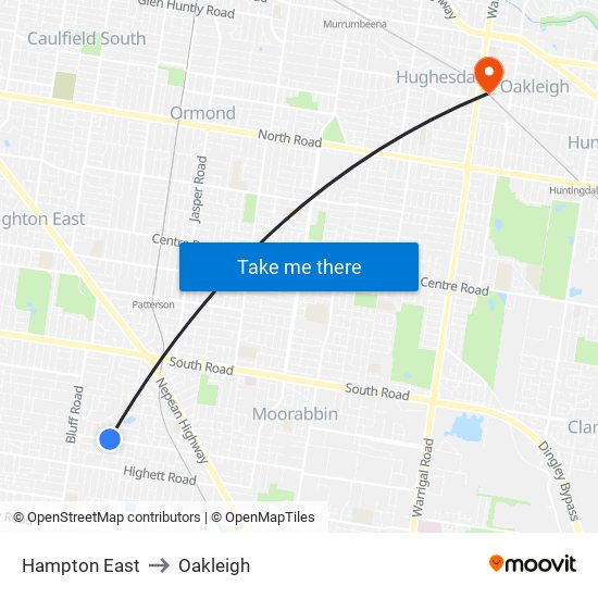 Hampton East to Oakleigh map