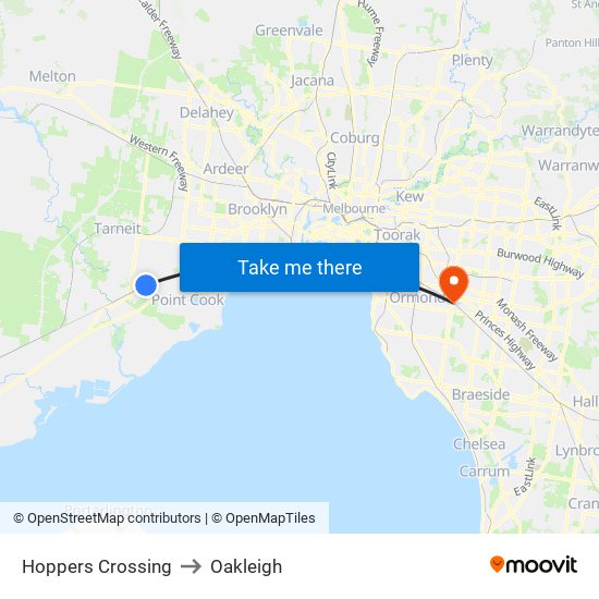 Hoppers Crossing to Oakleigh map