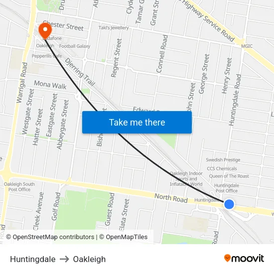 Huntingdale to Oakleigh map