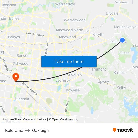 Kalorama to Oakleigh map